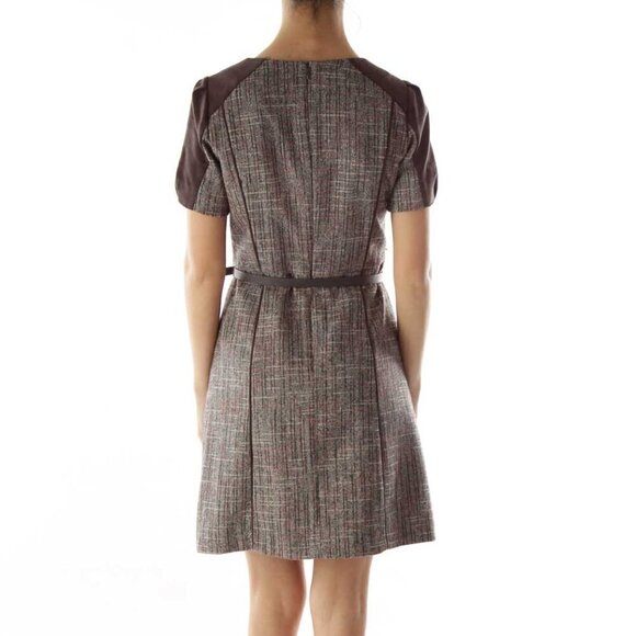 RYAN NEW YORK Brown Tweed Swede Belted Work Dress - Picture 3 of 3